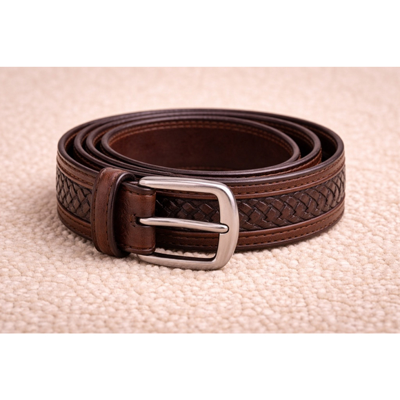 Brown Genuine Leather Braided Belt Size 54 - Picture 3 of 10